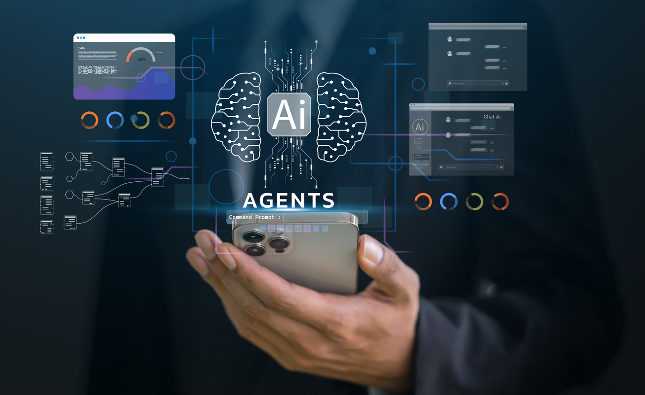 Ai agent system, future of AI automation in enterprise, people with artificial intelligence innovation, data analytics and development, smart technology, digital transformation and business automation
